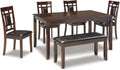 Signature Design by Ashley Bennox 6 Piece Dining Set with Upholstered Bench, Table & 4 Upholstered Chairs, Seats 6, Wood, Brown