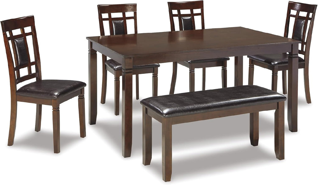 Signature Design by Ashley Bennox 6 Piece Dining Set with Upholstered Bench, Table & 4 Upholstered Chairs, Seats 6, Wood, Brown
