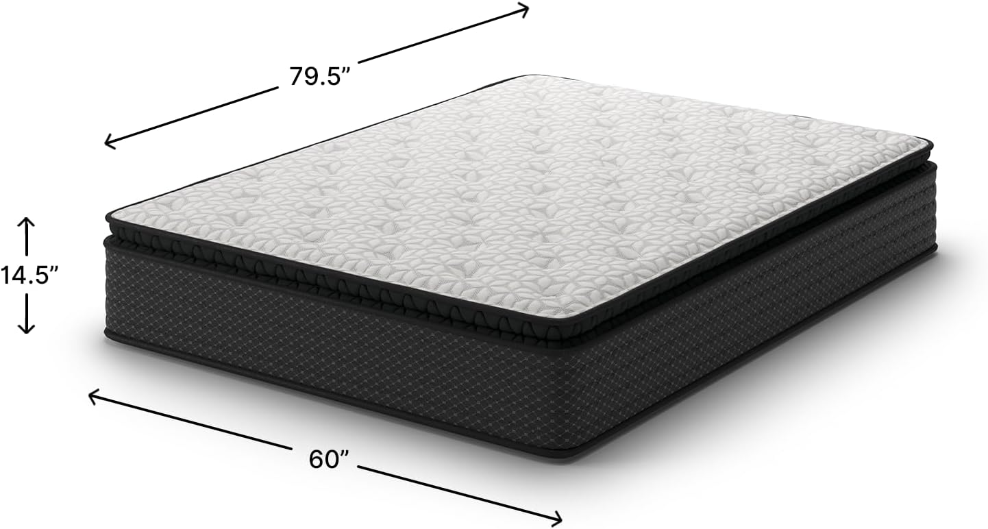 Signature Design by Ashley Queen Pillow Top 13 ' Pillow Top Hybrid Mattress with Gel Memory Foam, Edge Support for Cool Sleep and Pressure Relief, Fiberglass-Free, Bed In A Box