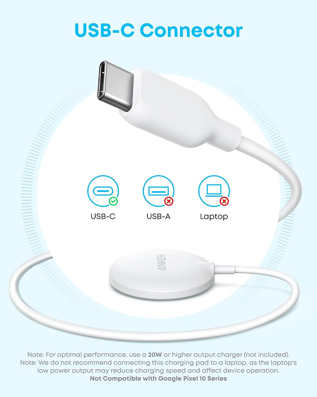 Anker Zolo Magnetic Wireless Charger, Qi2 Certified 15W MagSafe-Compatible Wireless Charging Pad, for iPhone 17/16/15/14/13/12 Series, AirPods, and More (1 Pack, Not for Pixel, Adapter Not Included)