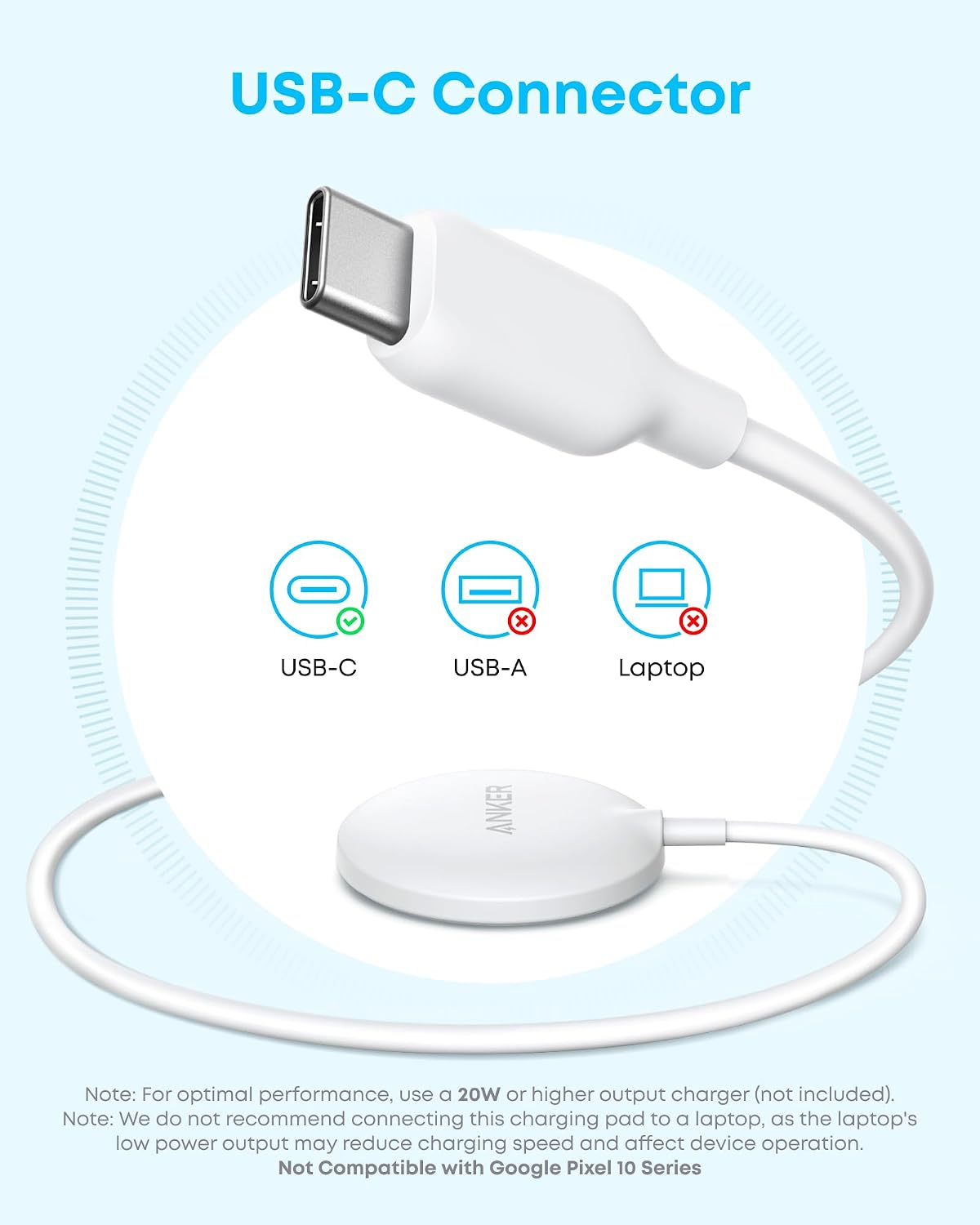 Anker Zolo Magnetic Wireless Charger, Qi2 Certified 15W MagSafe-Compatible Wireless Charging Pad, for iPhone 17/16/15/14/13/12 Series, AirPods, and More (1 Pack, Not for Pixel, Adapter Not Included)