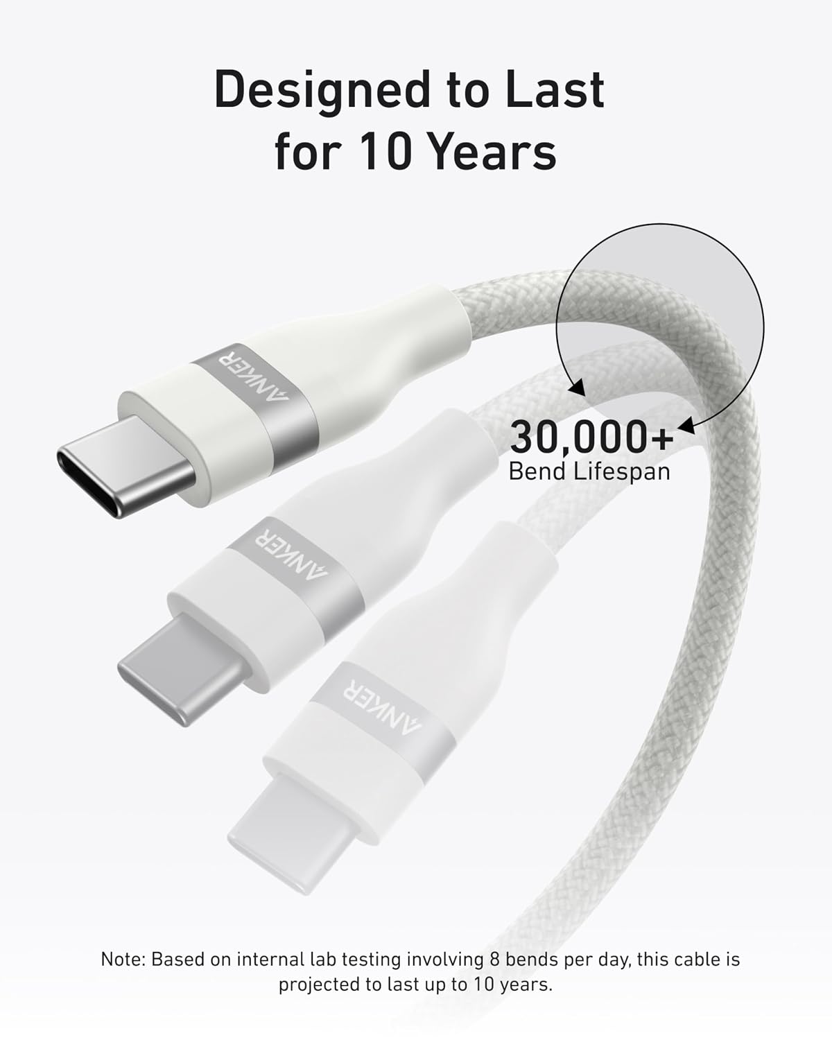 Anker Nano USB C Cable, 240W Flexible Multi-Color Braided Cord, Fast Charging Type C Charger for iPhone 17 Series, MacBook Pro and More (White, 6ft)