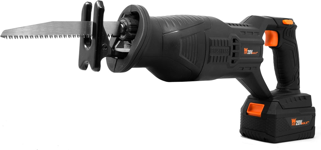 WEN Cordless Reciprocating Saw, Brushless with 20V Max 4.0 Ah Lithium-Ion Battery and Charger (20630)