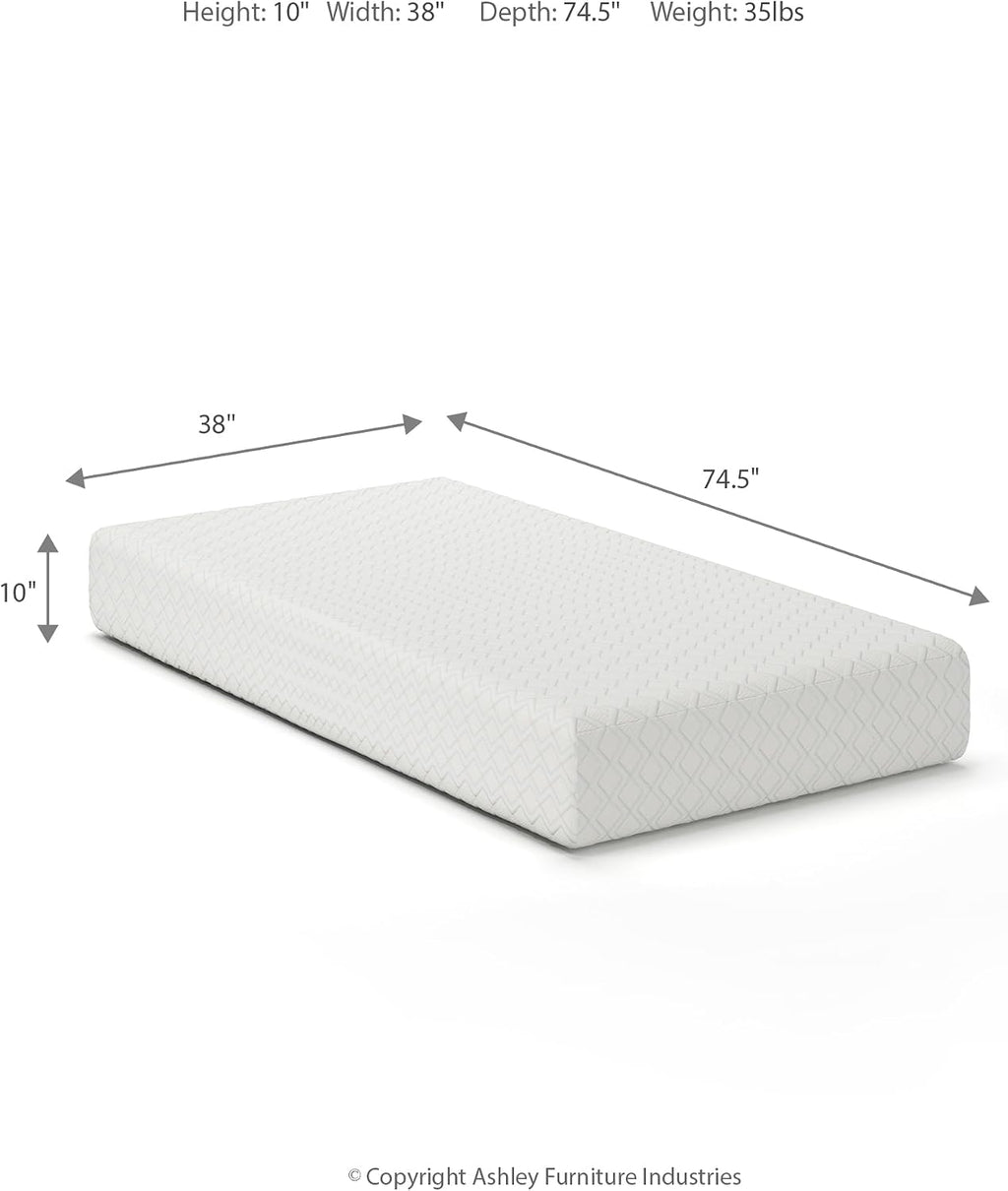 Signature Design by Ashley Twin Size Chime 10 Inch Medium Firm Memory Foam Mattress with Green Tea & Charcoal Gel for Pressure Relief, Fiberglass-Free, Mattress In A Box