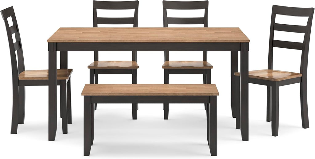 Signature Design by Ashley Gesthaven Casual Dining Table, Bench and 4 Ladderback Chairs, Seats 6, Wood, 36" W x 60" D x 30.25" H, Light Brown & Dark Brown