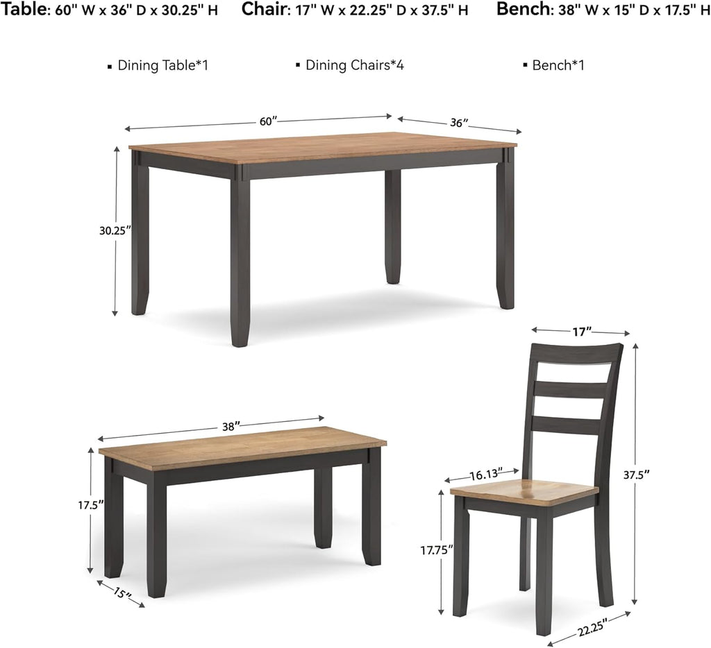 Signature Design by Ashley Gesthaven Casual Dining Table, Bench and 4 Ladderback Chairs, Seats 6, Wood, 36" W x 60" D x 30.25" H, Light Brown & Dark Brown