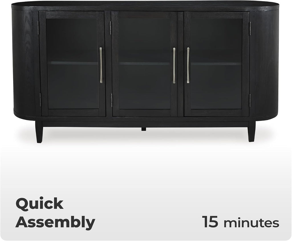 Signature Design by Ashley Rowanbeck Modern Glass Dining Server with 2 Adjustable Shelves and Tapered Legs, Black & Gray