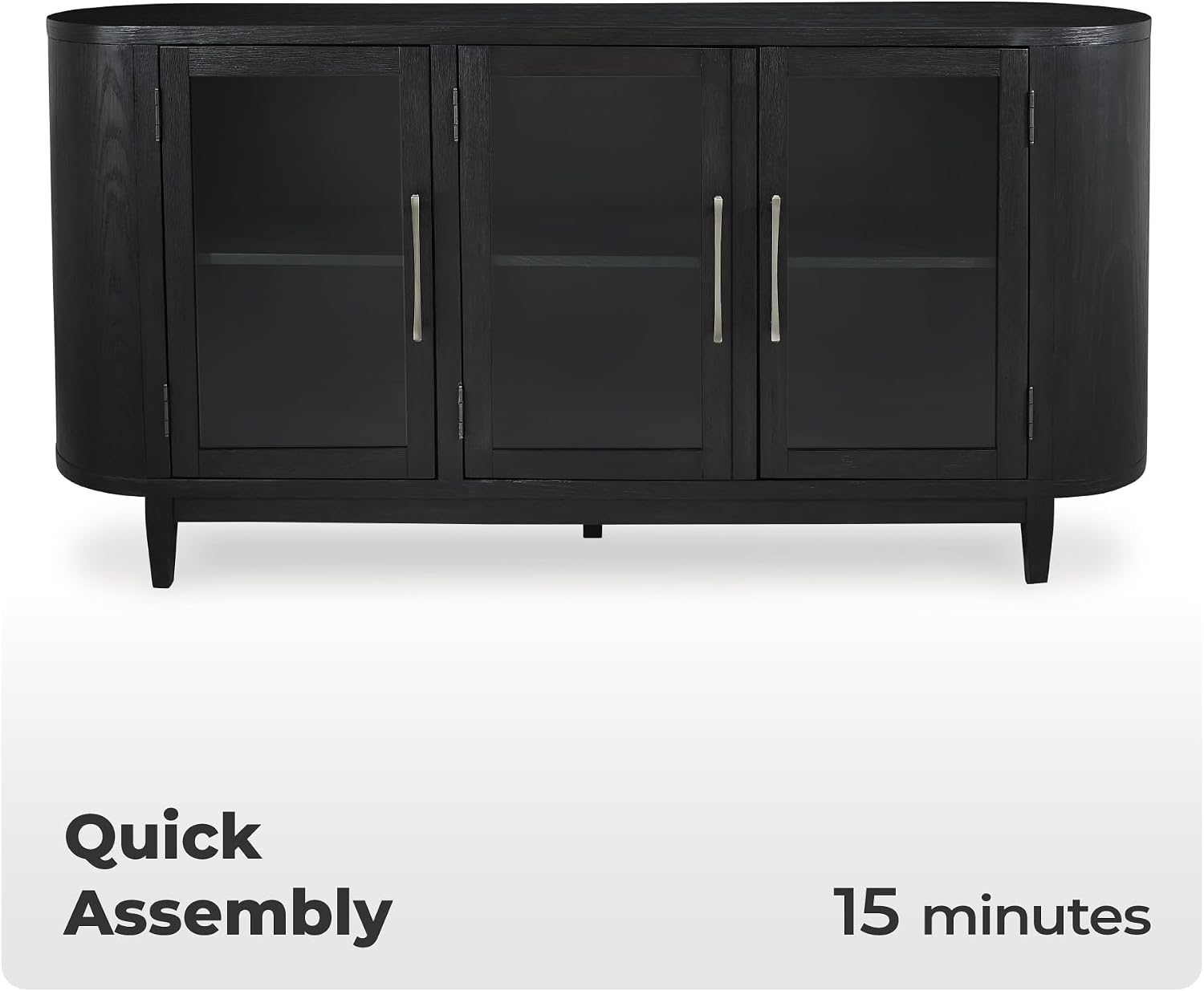 Signature Design by Ashley Rowanbeck Modern Glass Dining Server with 2 Adjustable Shelves and Tapered Legs, Black & Gray