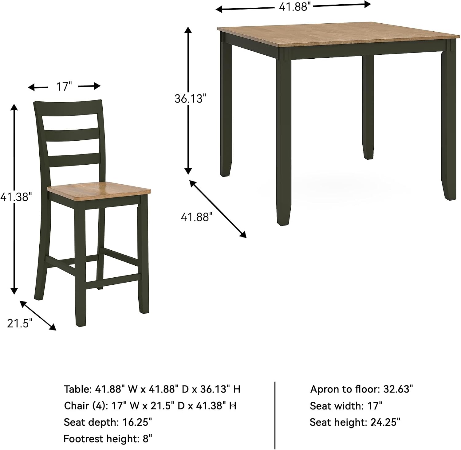 Signature Design by Ashley Gesthaven Counter Height Dining Set, 5-Piece Bar Table and Chairs Set with Butcher Block Top, Casual Green and Light Natural Mango Wood