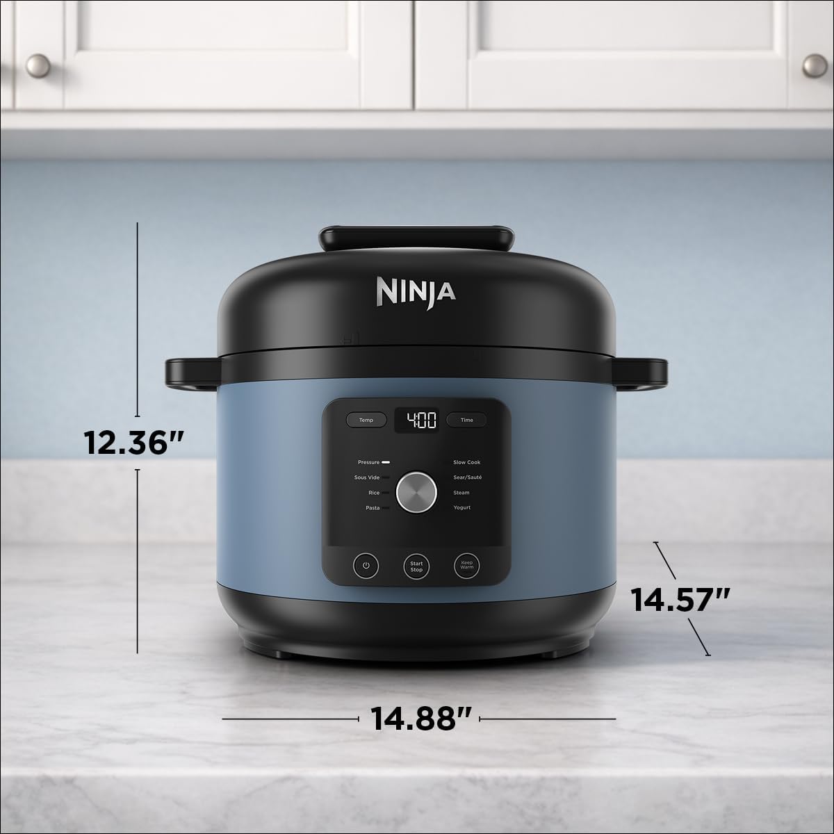 Ninja HyperHeat 9-in-1 Electric Pressure Cooker | 6.5 Qt Multi Cooker with Sear/Sauté, Slow Cooker, Rice Cooker, Sous Vide | 1200W | Fast Cooking, PFAS-Free Pot | Blue Macaron | PC201