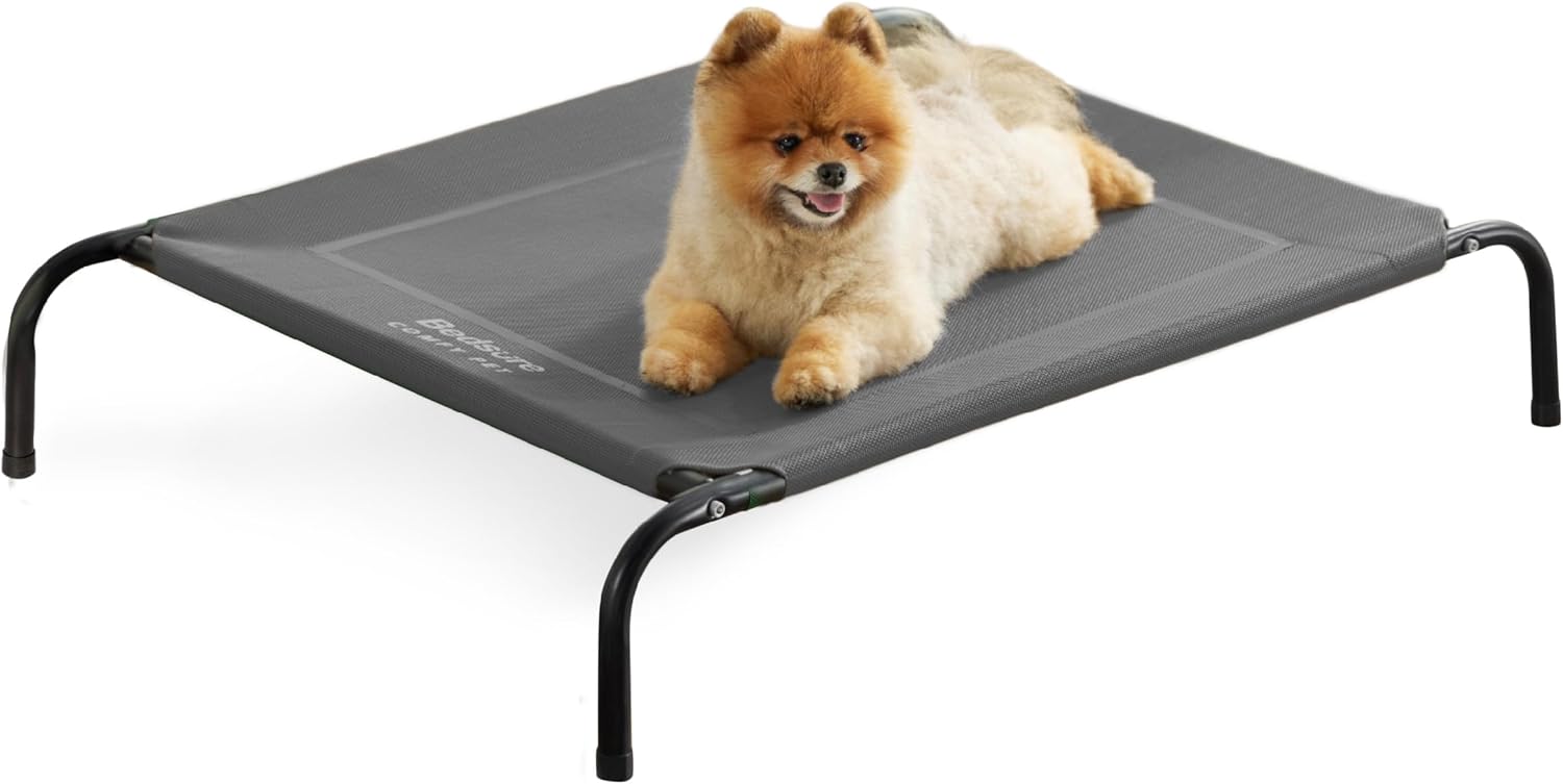 Bedsure Outdoor Elevated Cooling Dog Bed Large Sized Dog, 49in Grey | Portable raised camping pet cot hammock,Breathable Teslin mesh,Weather resistant,For large pets up to 85 lbs,Easy to assemble