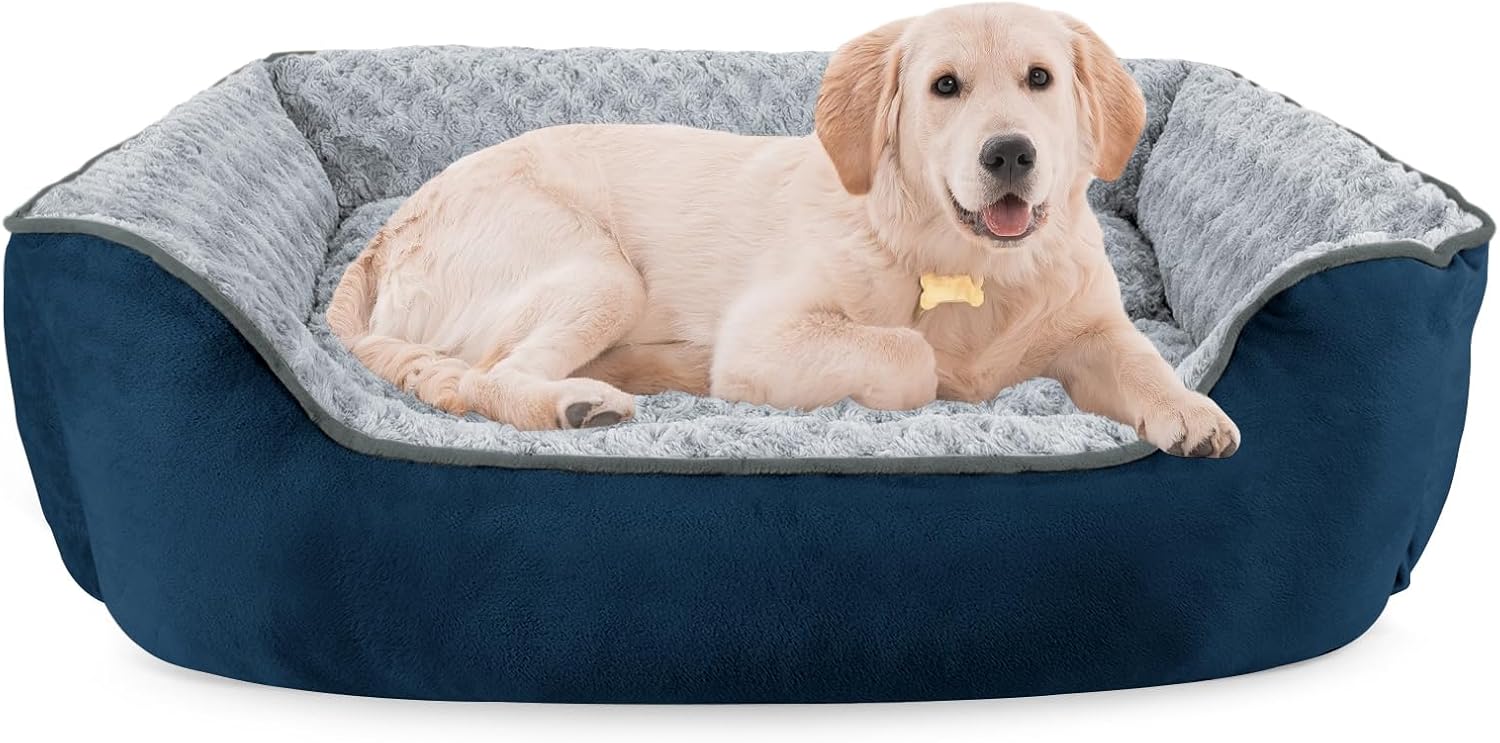 JOEJOY Rectangle Dog Bed for Large Medium Small Dogs - Washable Orthopedic Sofa Bed, Soft Breathable Puppy & Pet Cuddler, Durable Calming Dog Bed with Anti-Slip Bottom, Multiple Sizes, Beige