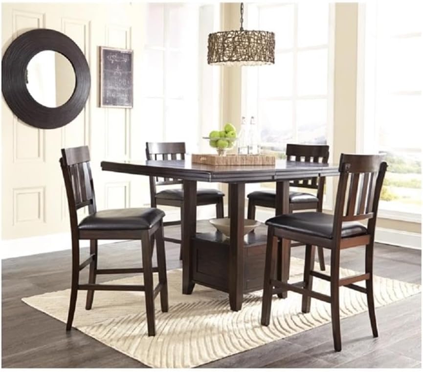 Signature Design by Ashley Haddigan Upholstered Barstool, 2 Count, Slat Back Design, Cushioned Seat, Wood, 25.5" H, Dark Brown