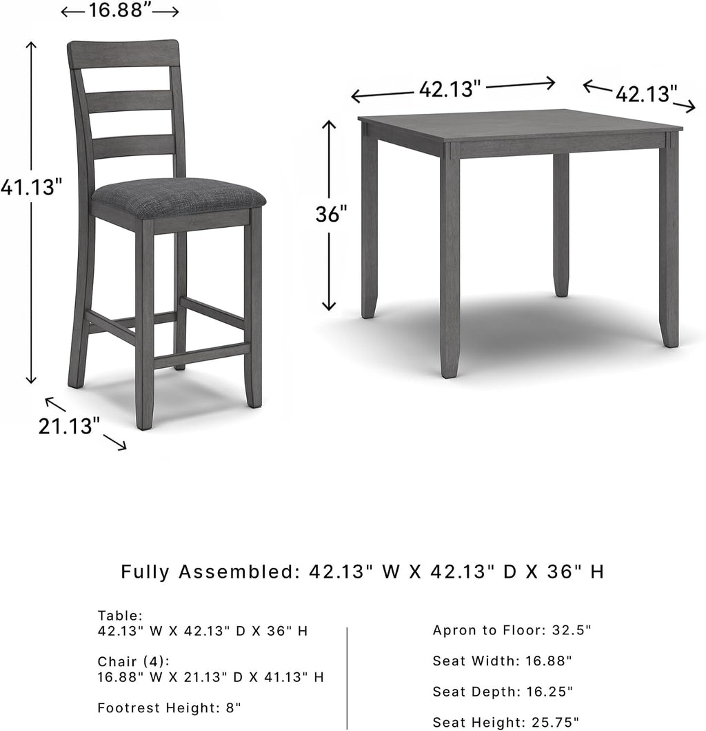 Signature Design by Ashley Bridson 5 Piece Dining Room Set, Includes Table & 4 Ladderback Barstools, Wood, Gray