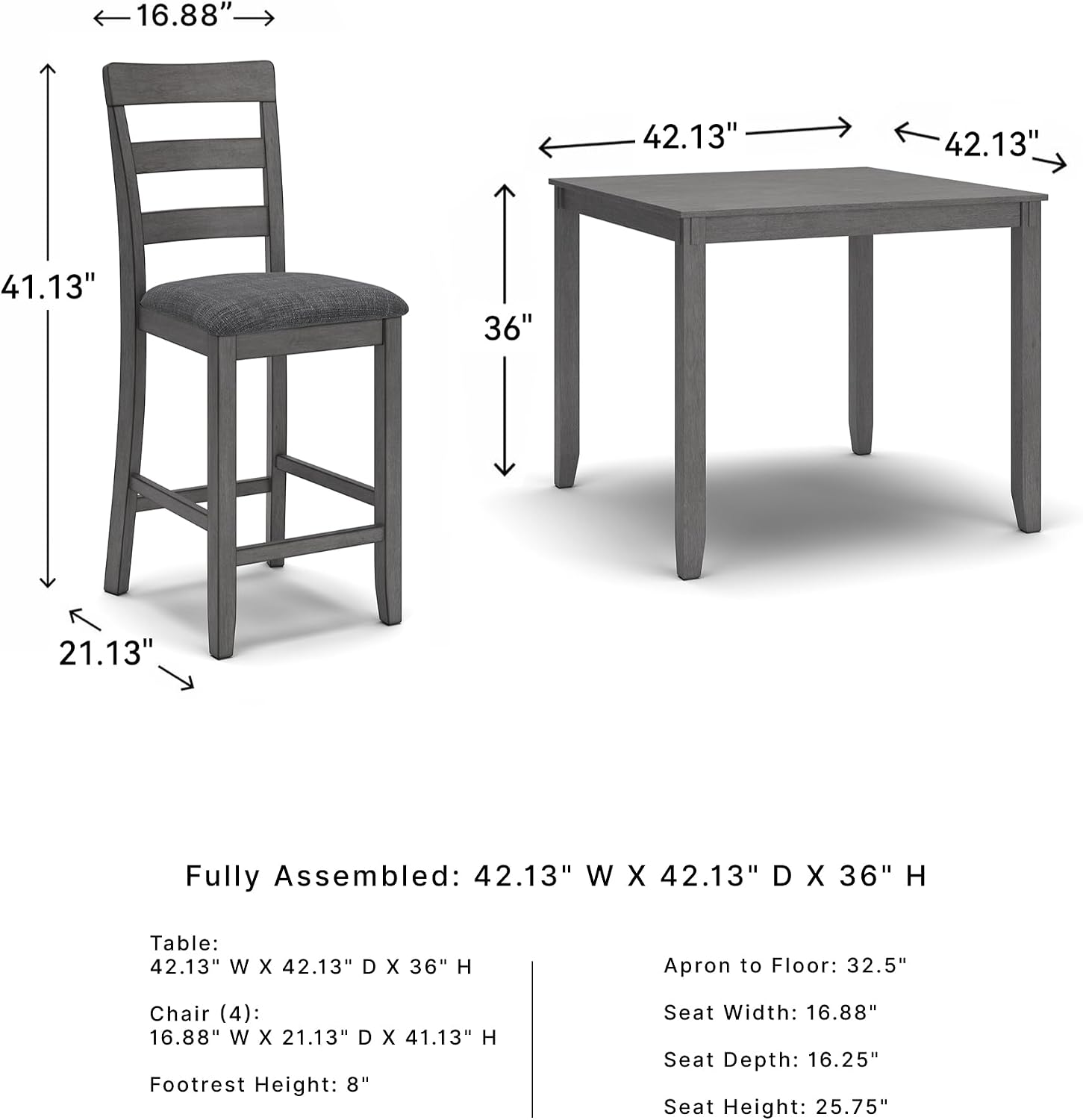 Signature Design by Ashley Bridson 5 Piece Dining Room Set, Includes Table & 4 Ladderback Barstools, Wood, Gray