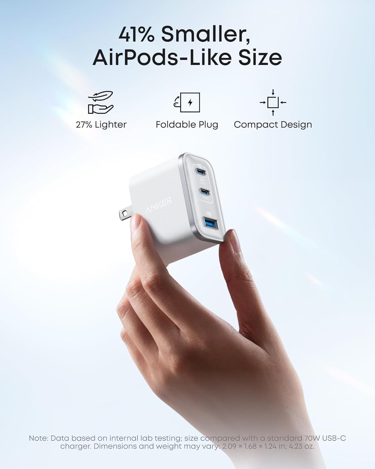 Anker Nano USB C Charger, Ultra-Fast 70W Output 3-Port Fast Charger USB C, Type C Charger Fast Charging, Compact and Stylish, for iPhone 17/16 Series,MacBook, iPad and More(White, Cable Included)