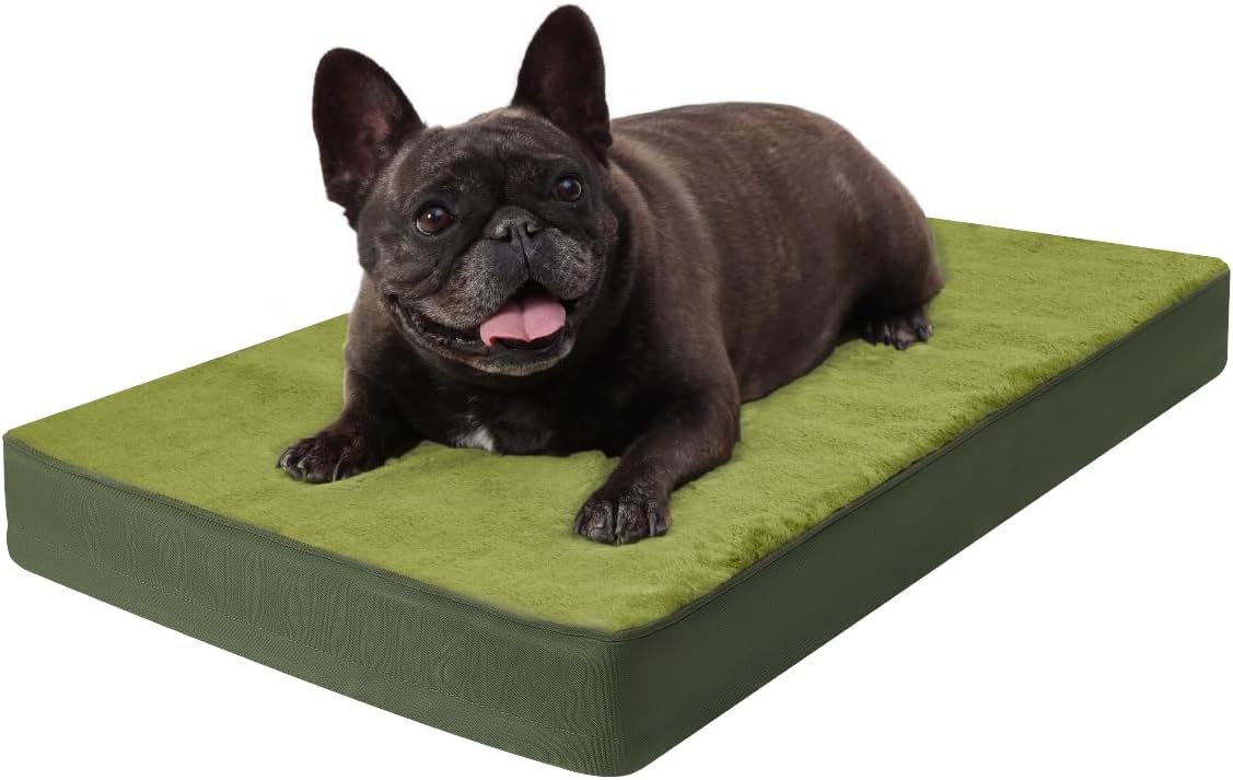 KSIIA Orthopedic Dog Bed Dog Crate Bed Waterproof for Large Dogs Deluxe Plush Washable Pet Mat with Egg Crate Foam & Removable Cover, 35 x 22 Inch, Gray