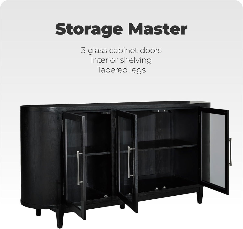 Signature Design by Ashley Rowanbeck Modern Glass Dining Server with 2 Adjustable Shelves and Tapered Legs, Black & Gray