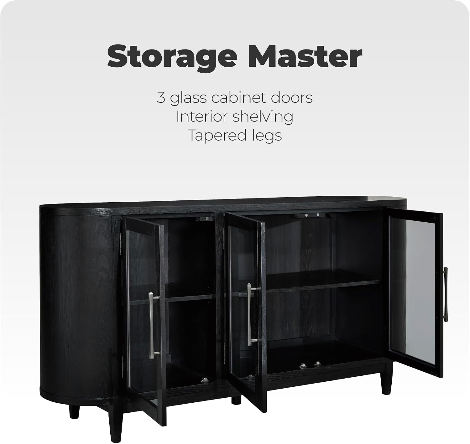 Signature Design by Ashley Rowanbeck Modern Glass Dining Server with 2 Adjustable Shelves and Tapered Legs, Black & Gray