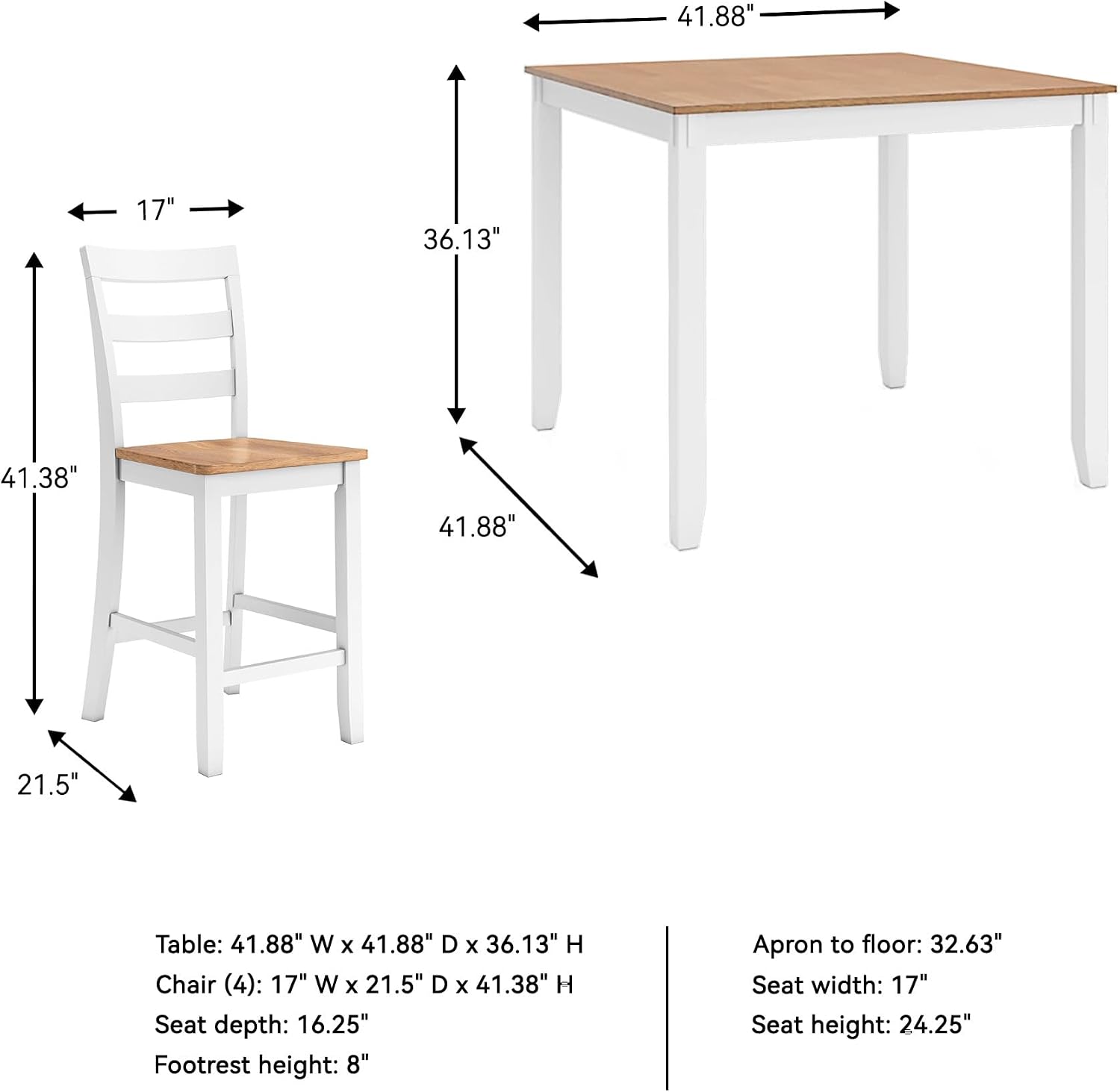 Signature Design by Ashley Gesthaven Dining Table Set, Counter Height Table with 4 Bar Stools, Butcher Block Veneer Top, Two-Tone White/Natural Mango Finish