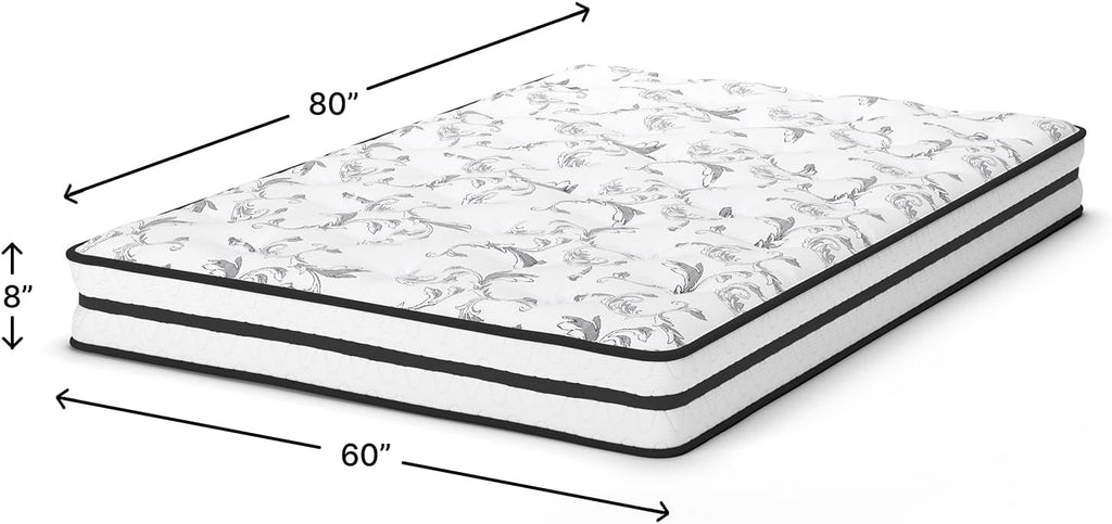 Signature Design by Ashley Queen Size Chime 8 Inch Medium Firm Innerspring Mattress with Pressure Relief Quilt Foam, Fiberglass-Free, Mattress In A Box