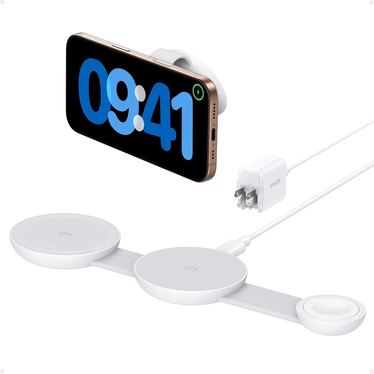 Anker MagGo UFO 3-in-1 MagSafe Compatible Qi2 15W Charging Station | Foldable Travel Design, Wireless Pad for iPhone 17 / 16 Series, AirPods, Apple Watch, and More (Not a Power Bank)