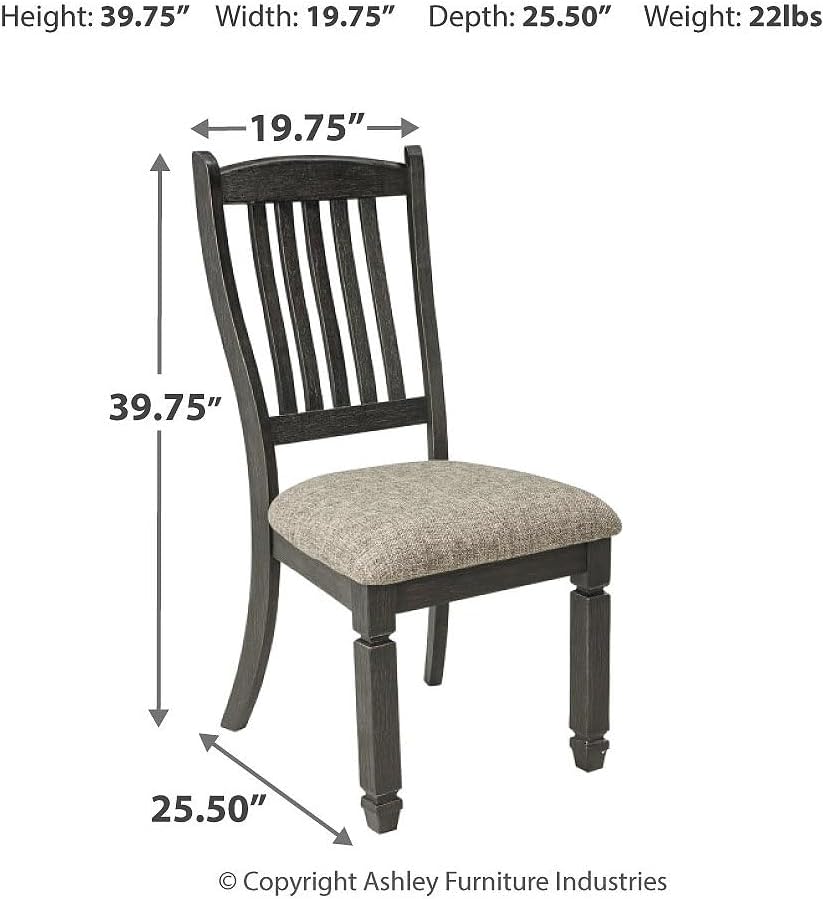 Signature Design by Ashley Tyler Creek Dining Room Upholstered Side Chair, 2 Count, Solid Wood, 19.25" H, Black and Grayish Black