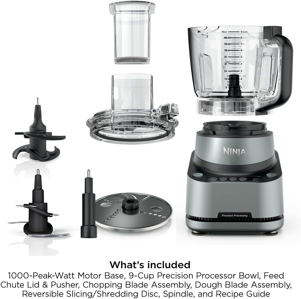 Ninja 9-Cup Food Processor for Kitchen, 1000PW motor, 9-Cup Processing Bowl, Multiple Blades and Adjustable Speed, for Chopping and Slicing Vegetables, Pureeing, and Mixing Dough, BZ601