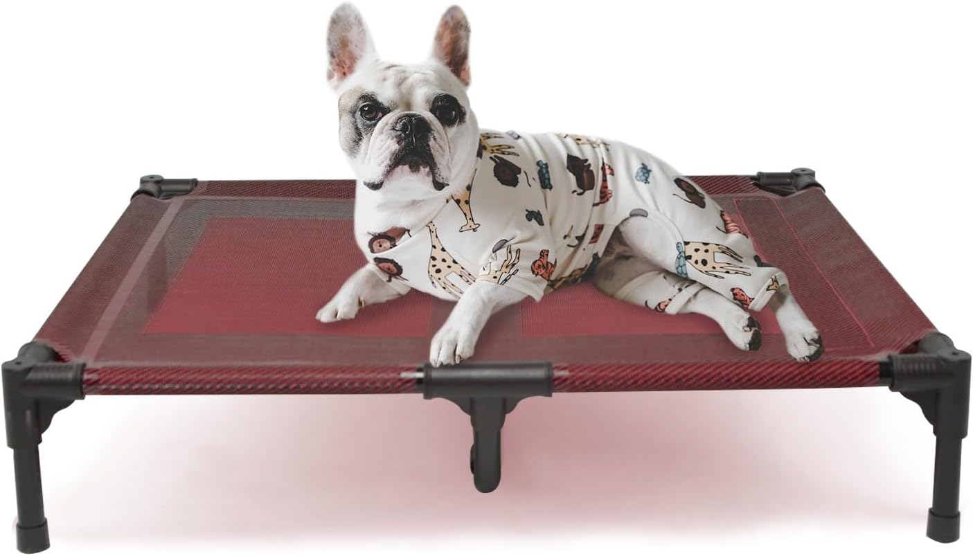 suddus Elevated Dog Bed for Large Dogs 120lb, Breathable Cooling Raised Dog Cot with Dual Support Bars & Metal Frame, No-Slip Feet, Waterproof Pet Bed for Indoor/Outdoor, X-Large, 48 * 36 * 9in, Grey