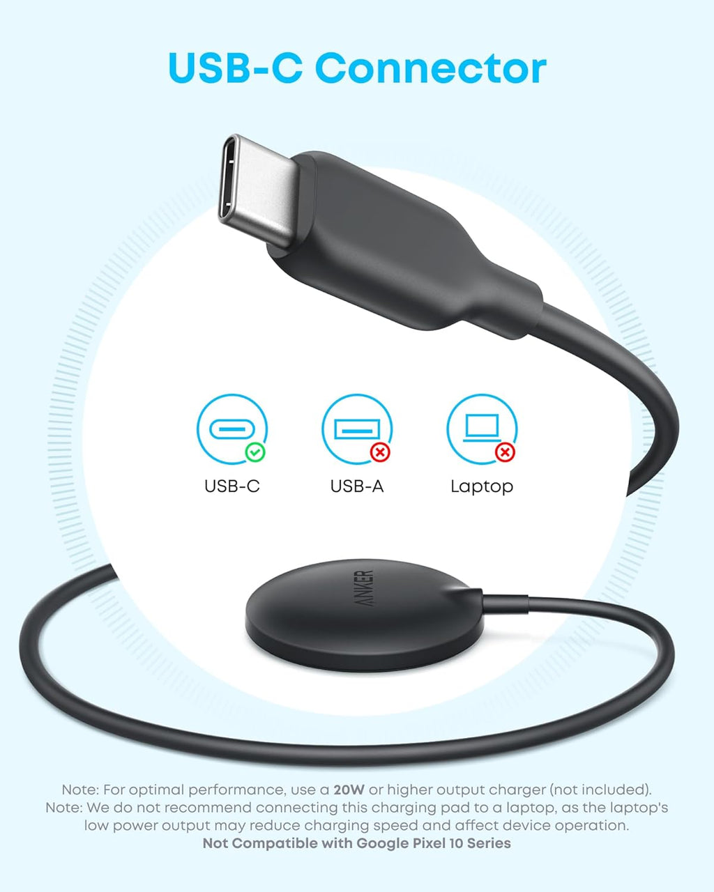 Anker Zolo Magnetic Wireless Charger, Qi2 Certified 15W MagSafe-Compatible Wireless Charging Pad, for iPhone 17/16/15/14/13/12 Series, AirPods, and More (1 Pack, Not for Pixel, Adapter Not Included)