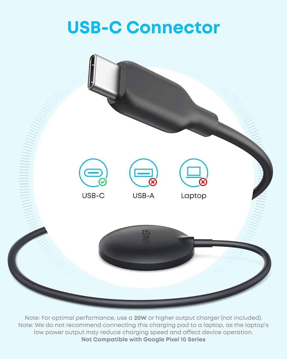Anker Zolo Magnetic Wireless Charger, Qi2 Certified 15W MagSafe-Compatible Wireless Charging Pad, for iPhone 17/16/15/14/13/12 Series, AirPods, and More (1 Pack, Not for Pixel, Adapter Not Included)