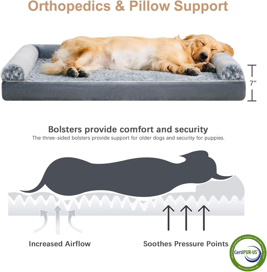 BFPETHOME Orthopedic Washable Dog Beds Large Sized Senior Dog for Comfy Sleeping with Removable Cover, Waterproof Big Soft Pet Couch Bed for Dogs Relax