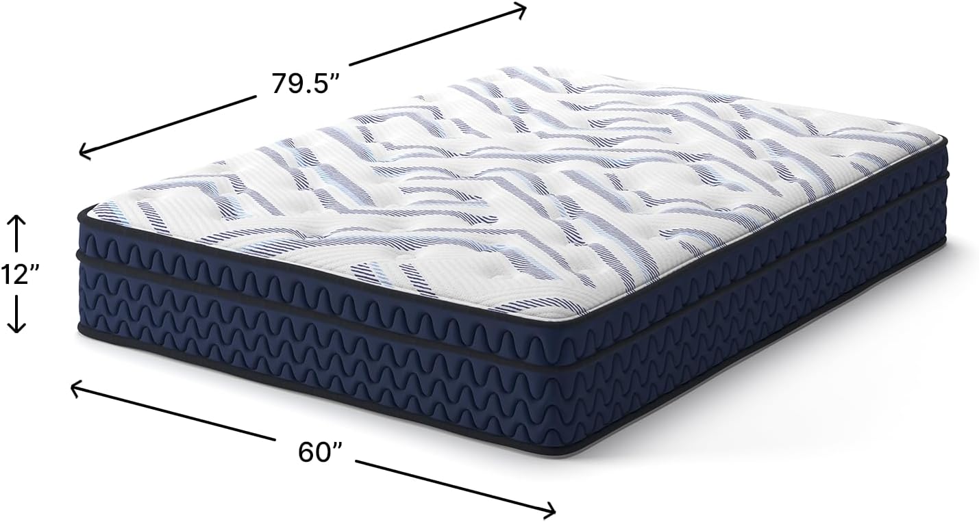 Signature Design by Ashley Chime 12 Hybrid Innerspring Queen Size Mattress, Medium Firm Feel, Gel Memory Foam for Lumbar Support, Mattress in a Box, 12 Inch