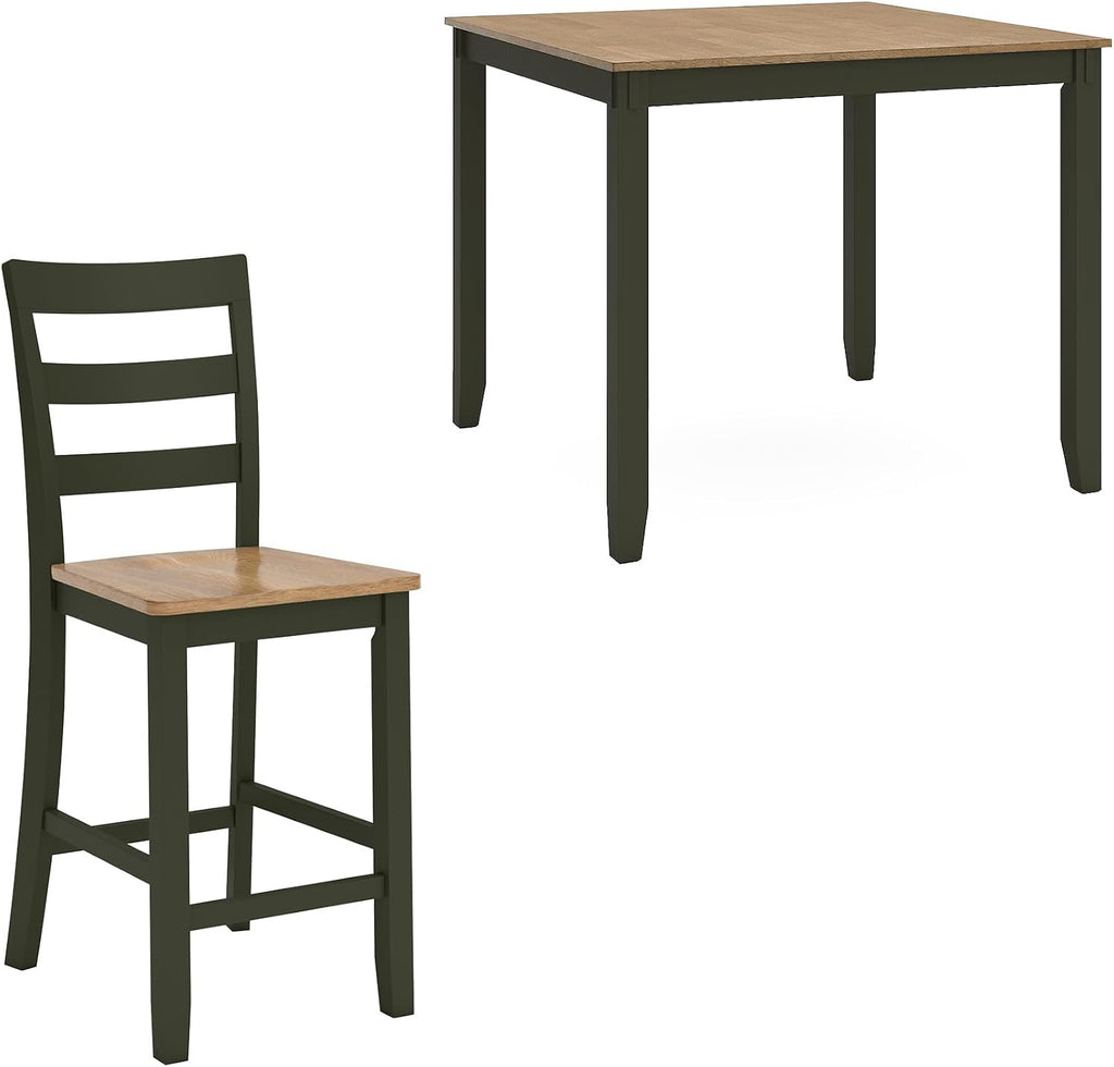 Signature Design by Ashley Gesthaven Counter Height Dining Set, 5-Piece Bar Table and Chairs Set with Butcher Block Top, Casual Green and Light Natural Mango Wood