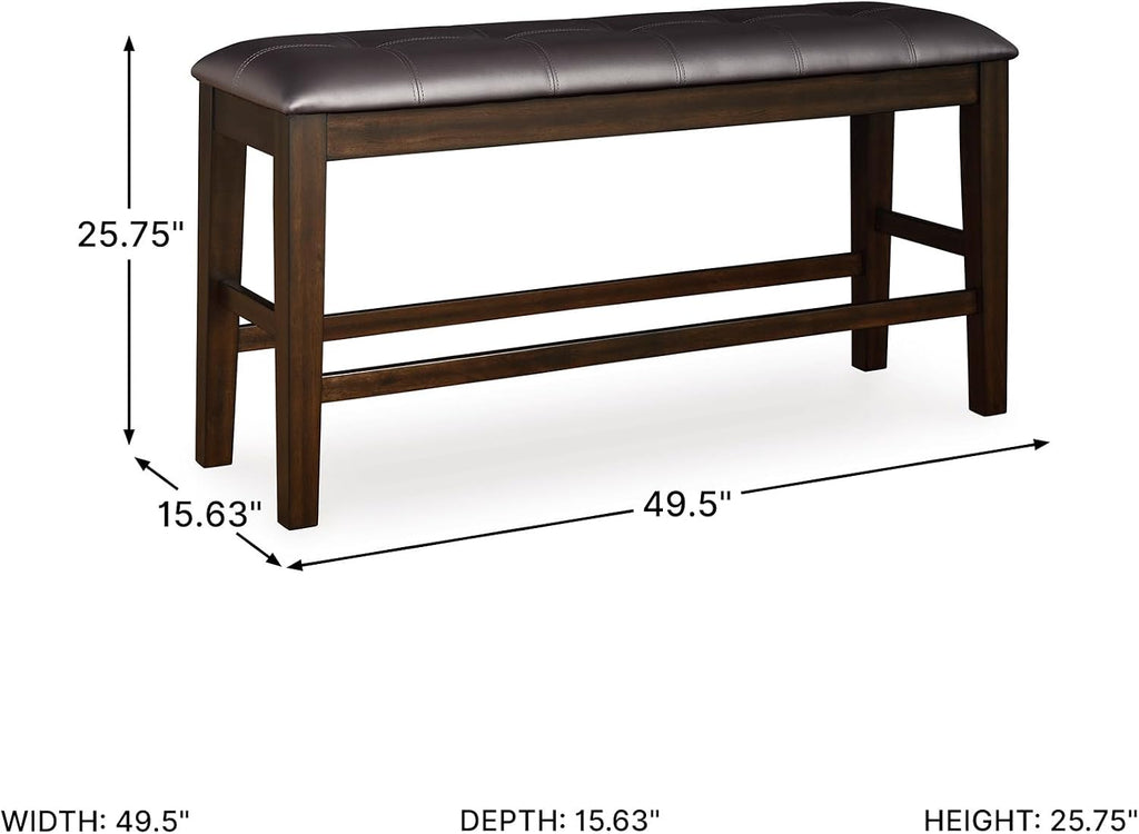 Signature Design by Ashley Haddigan Casual Tufted Faux Leather Upholstered Counter Height Dining Bench with Oak Finish, Dark Brown
