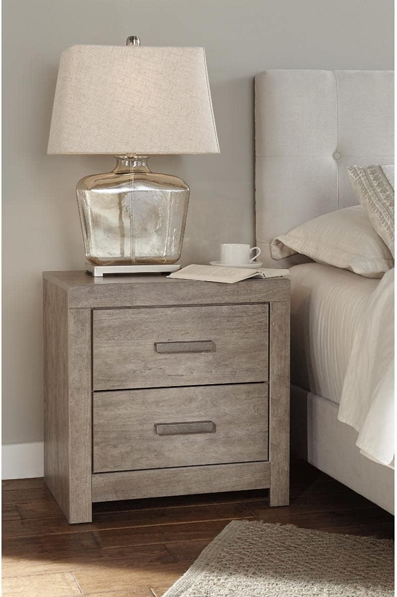 Signature Design by Ashley Culverbach Modern 2 Drawer Nightstand with 2 USB Charging Stations, 24.37" Tall, Weathered Gray