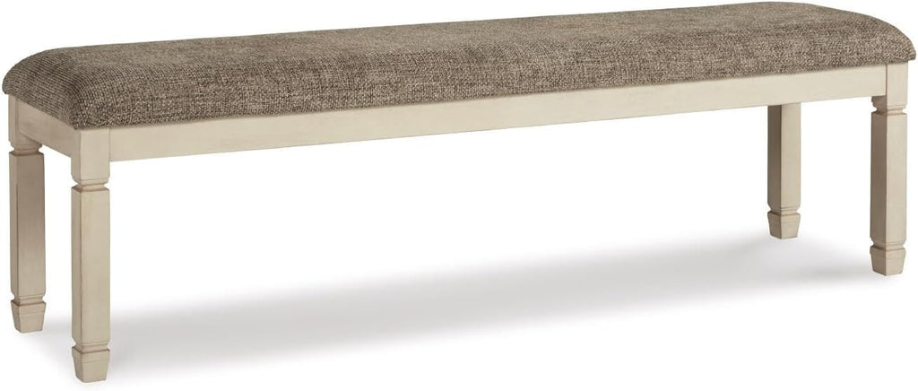 Signature Design by Ashley Bolanburg Casual 65" Upholstered Dining Room Bench with Foam Cushion, Antique Cream & Brown