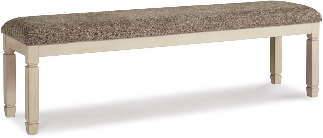 Signature Design by Ashley Bolanburg Casual 65" Upholstered Dining Room Bench with Foam Cushion, Antique Cream & Brown