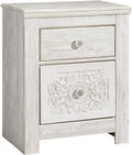 Signature Design by Ashley Paxberry Boho 2 Drawer Nightstand with 2 Slim-Profile USB Charging Ports, 29.21" Tall, Whitewash