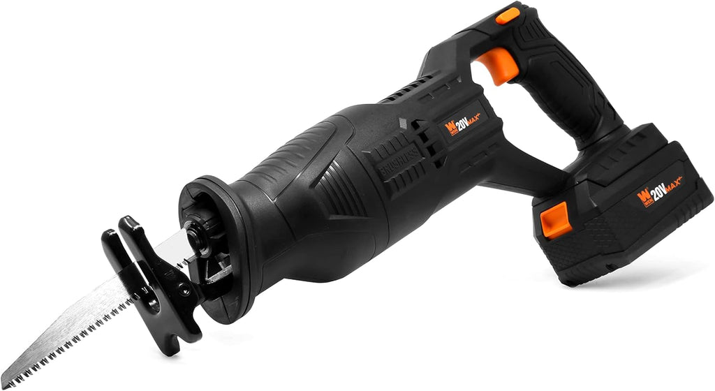 WEN Cordless Reciprocating Saw, Brushless with 20V Max 4.0 Ah Lithium-Ion Battery and Charger (20630)