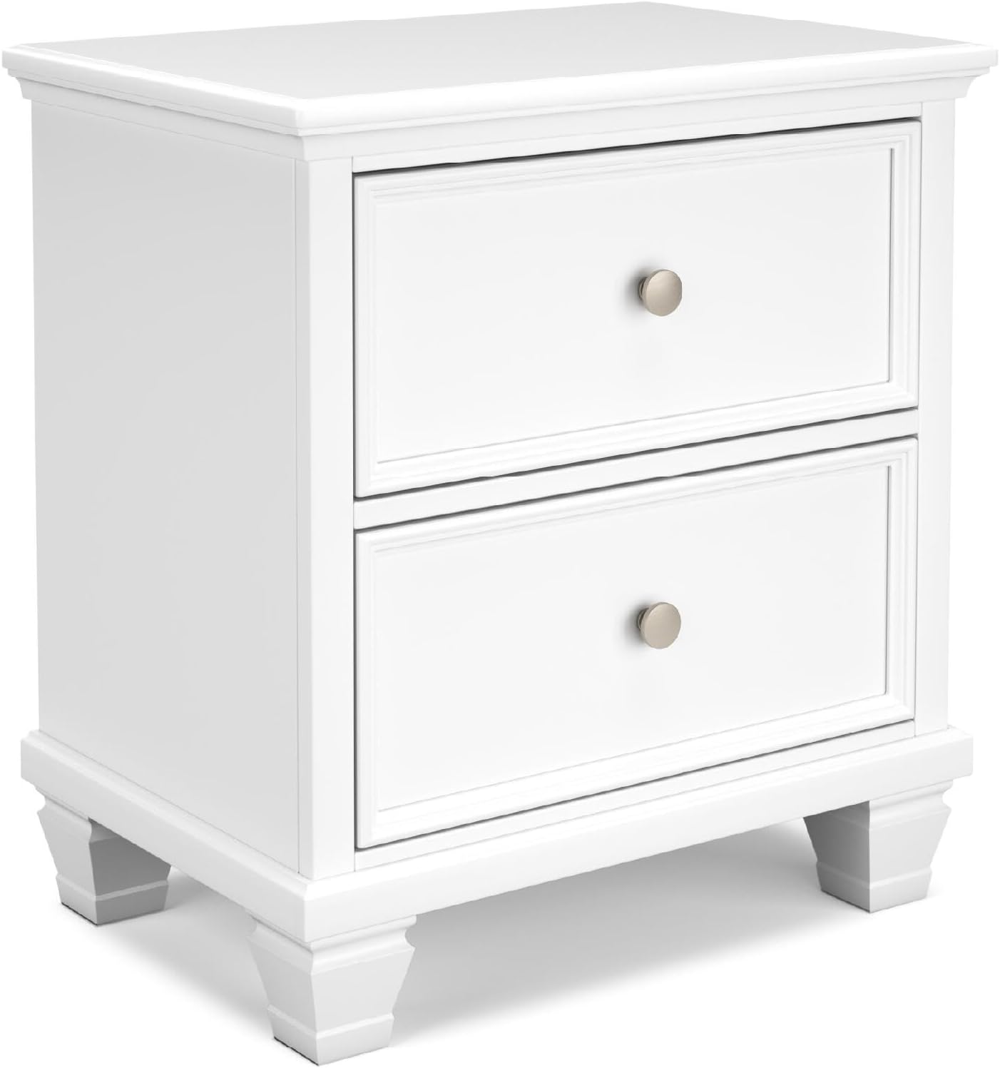 Signature Design by Ashley Fortman White Nightstand, 2 Drawer Storage, Hardwood Solids and MDF Construction, Traditional Wood Bedside Table, 25" W