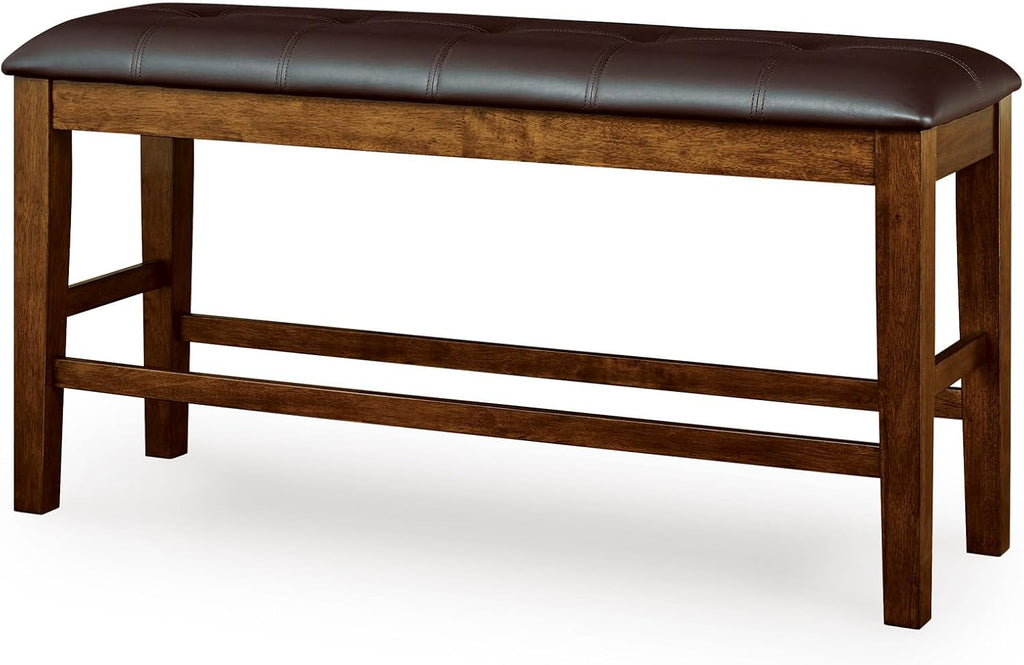 Signature Design by Ashley Ralene Classic Tufted Faux Leather Upholstered Counter Height Dining Bench with Distressed Finish, Dark Brown