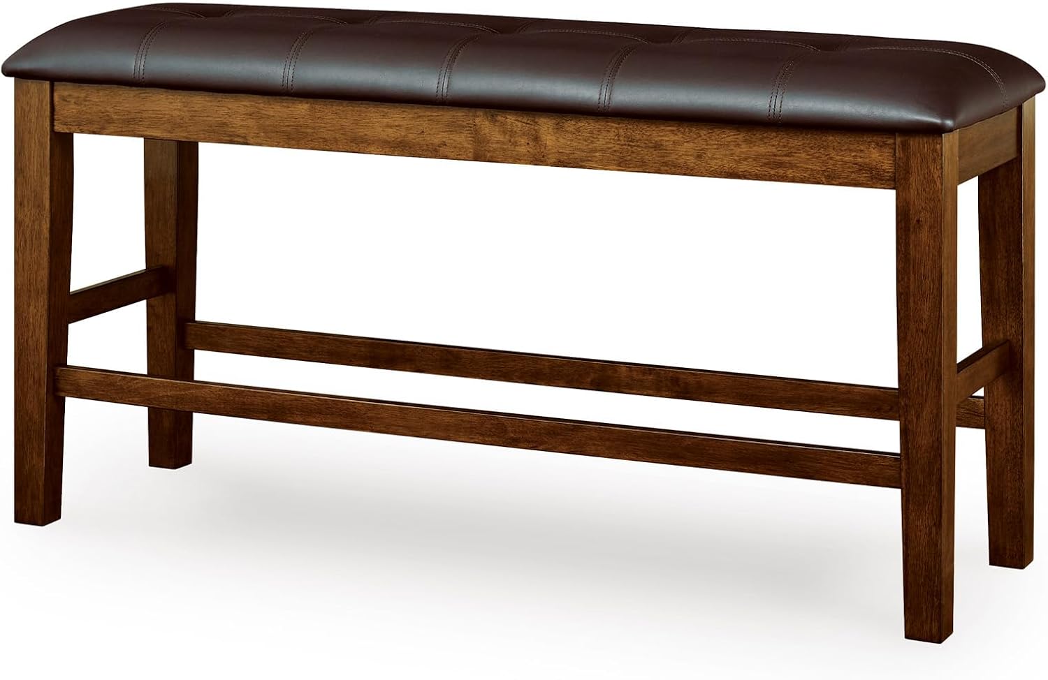 Signature Design by Ashley Ralene Classic Tufted Faux Leather Upholstered Counter Height Dining Bench with Distressed Finish, Dark Brown
