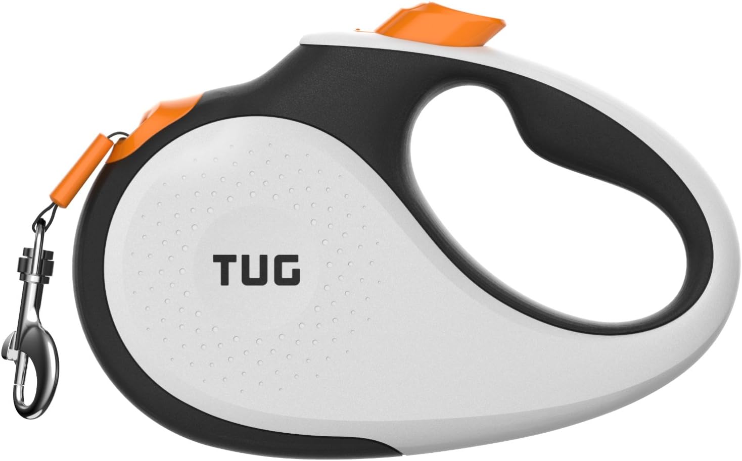 TUG 360° Tangle-Free Retractable Dog Leash | 16 ft Strong Nylon Tape | One-Handed Brake, Pause, Lock (Medium, White)