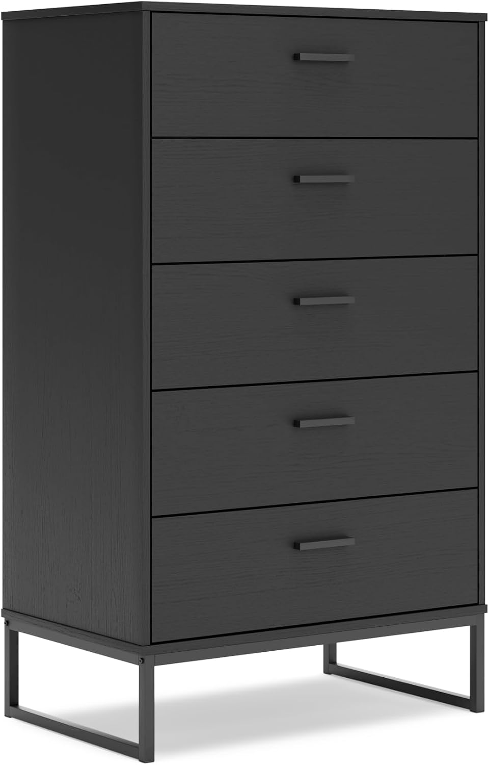 Signature Design by Ashley Socalle Matte Black Finish Chest of Drawers, Modern Tall 5 Drawer Dresser, Engineered Wood (MDF/Particleboard/Plywood) & Decorative Laminate, Bedroom Storage