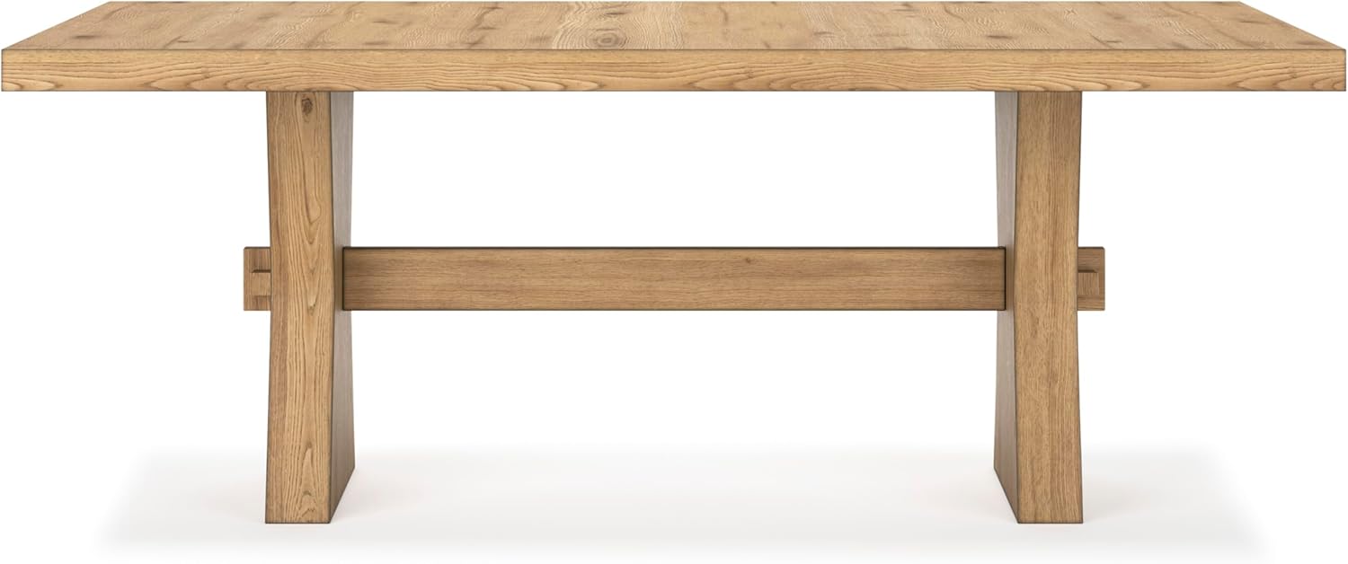 Signature Design by Ashley Galliden Farmhouse Dining Table with Extra-Thick Tabletop and Trestle Base, Light Brown