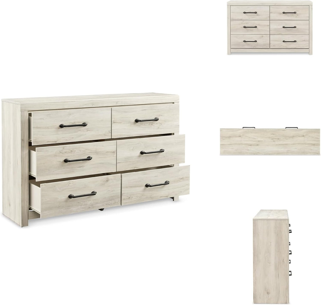Signature Design by Ashley Cambeck Farmhouse Industrial 6 Drawer Dresser, Whitewash
