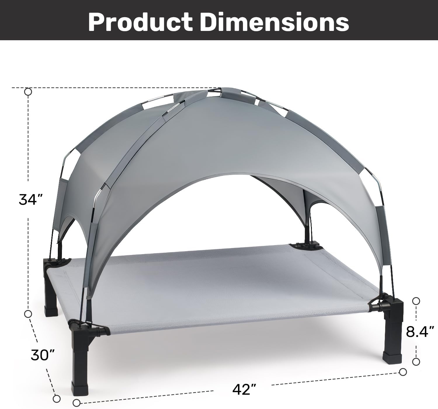 Heeyoo Elevated Dog Bed with Removable Canopy, Portable Dog Cot with Sun Protection Shade Tent, Raised Pet Cooling Cot Bed for Dogs, 42in