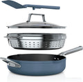 Ninja, Cookware, Steamer, Strainer Basket, Glass Lid and Spatula, Foodi NeverStick PossiblePan, Premium Set with 4-Quart Capacity Pan, Nonstick, Durable, Oven Safe Cookware, Cherry Tart, CW102BL