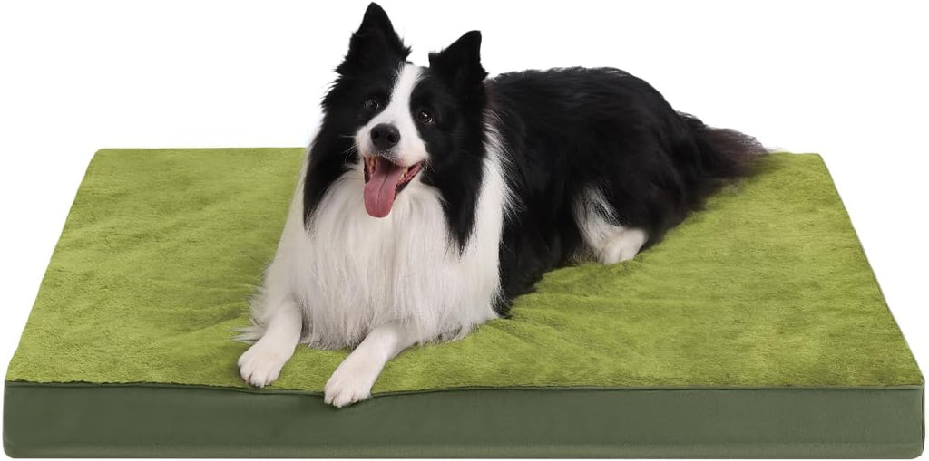 KSIIA Orthopedic Dog Bed Dog Crate Bed Waterproof for Large Dogs Deluxe Plush Washable Pet Mat with Egg Crate Foam & Removable Cover, 35 x 22 Inch, Gray